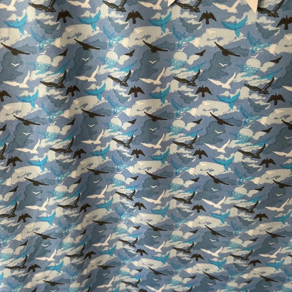 1764 Golf Polo birds clouds All Over Print Performance Mens XL - Picture 4 of 12